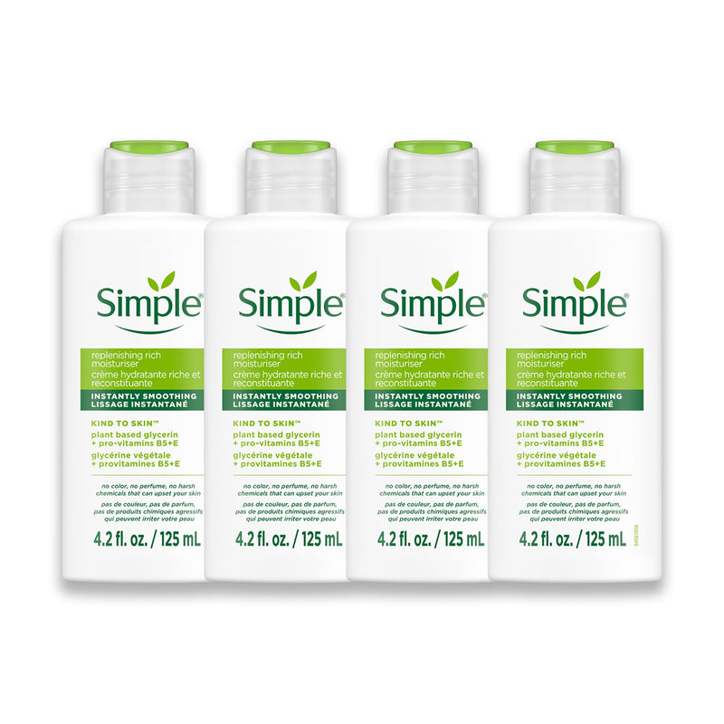 Simple Kind To Skin Replenishing Rich Moisturizer - Face Cream Nourishes and Hydrates - Face Moisturizer with Niacinamide, Vitamins B5 and E - 4 pc 4.2 Fl Oz (Pack of 4)