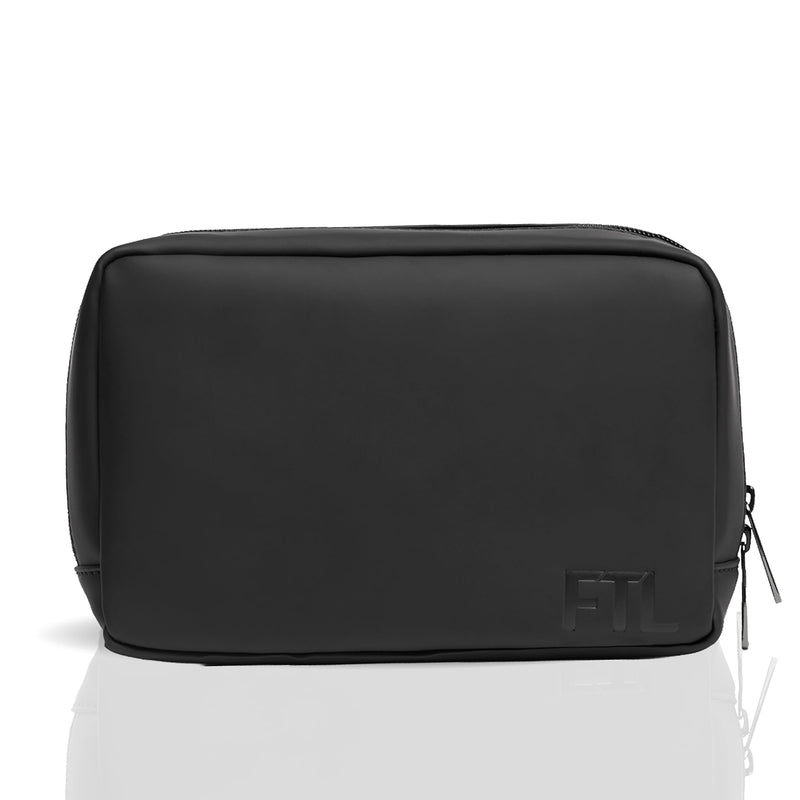 FTL Toiletry Bag Organizer for Men - Water Resistant Vegan Leather Travel Dopp Kit - Fits in Carry-On - Premium Grooming Accessories Organizer - Kenmare Black