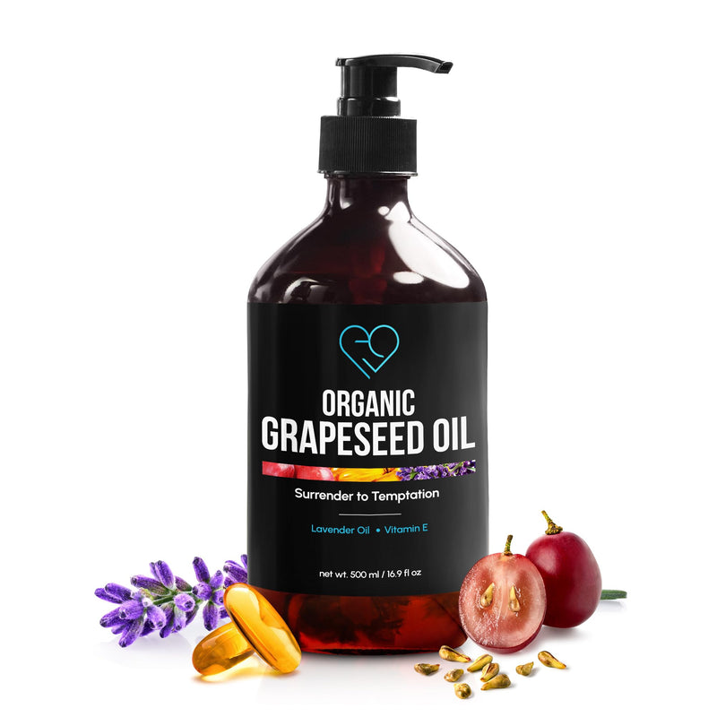 Organic Grapeseed Massage & Body Oil, Lavender & Vitamin E, 16.9 fl oz | Lightweight, non-greasy body and skin oil for massage, aromatherapy and moisturizing. Cold-pressed. 500 ml (16.9 fl oz) 16.9 Fl Oz (Pack of 1)