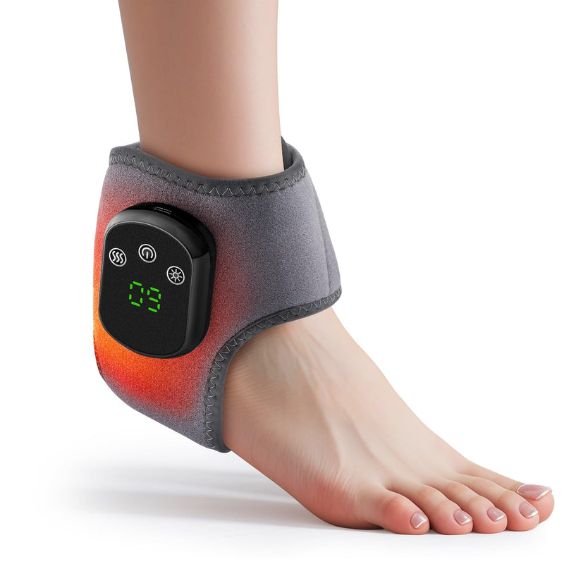 Cordless Ankle Heating Pad Neuropathy Foot Massager, FSA Eligible Items List, Ankle Massager for Pain Relief, Heated Ankle Wrap Heating Foot Massage with 5 Heats, 3 Vibration Modes Grey