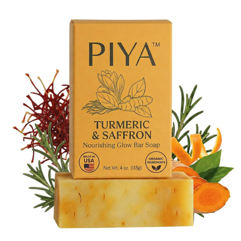 Piya Turmeric & Saffron Glow Bar Soap, Pack of 1 | Brightening Face & Body Cleanser, Vitamin C & Botanical Oils