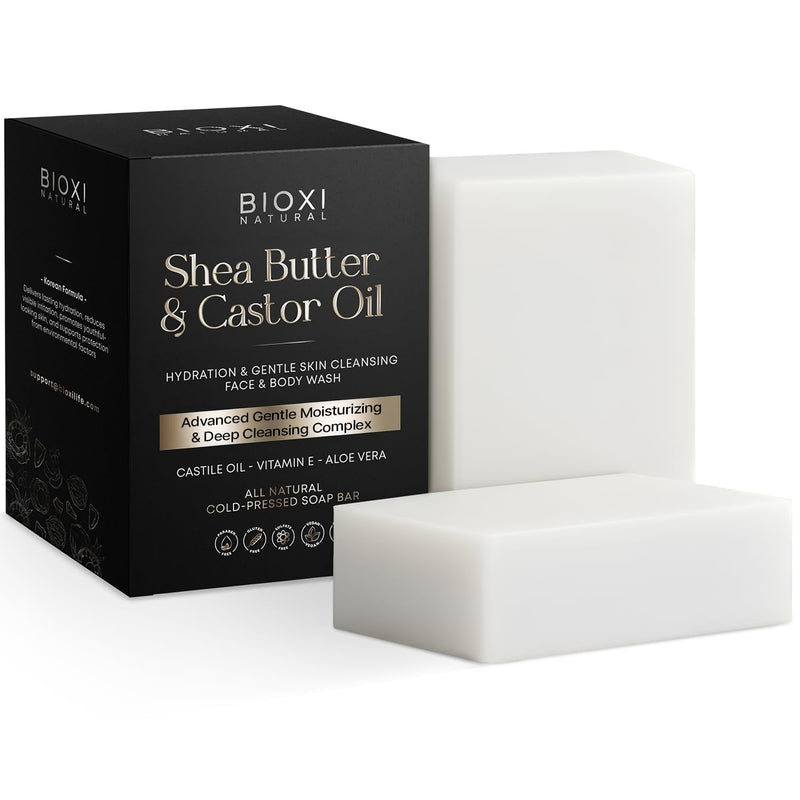 Shea Butter & Castor Oil Soap Bar - Advanced Hydration & Gentle Skin Cleansing Moisturizing Face & Body Wash - Natural Korean Cold-Pressed Formula with Castile Oil, Vitamin E & Aloe Vera - 2 Pack G11 Shea Butter Castor Oil 2 Pack