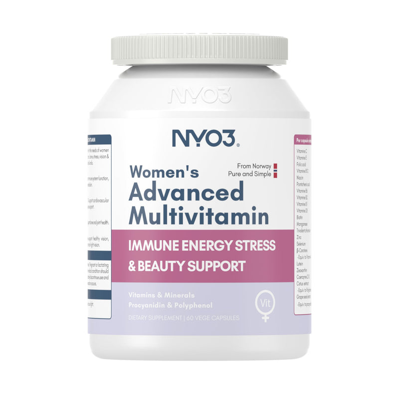 NYO3 Multivitamin for Women with Nicotinamide Lutein Grape Seed & Vitamins A, D3, B1/2/6/12, C, E for Energy, Nourish Hair/Skin/Nail, Premium Daily Womens Multivitamins - 60 Capsules Purple