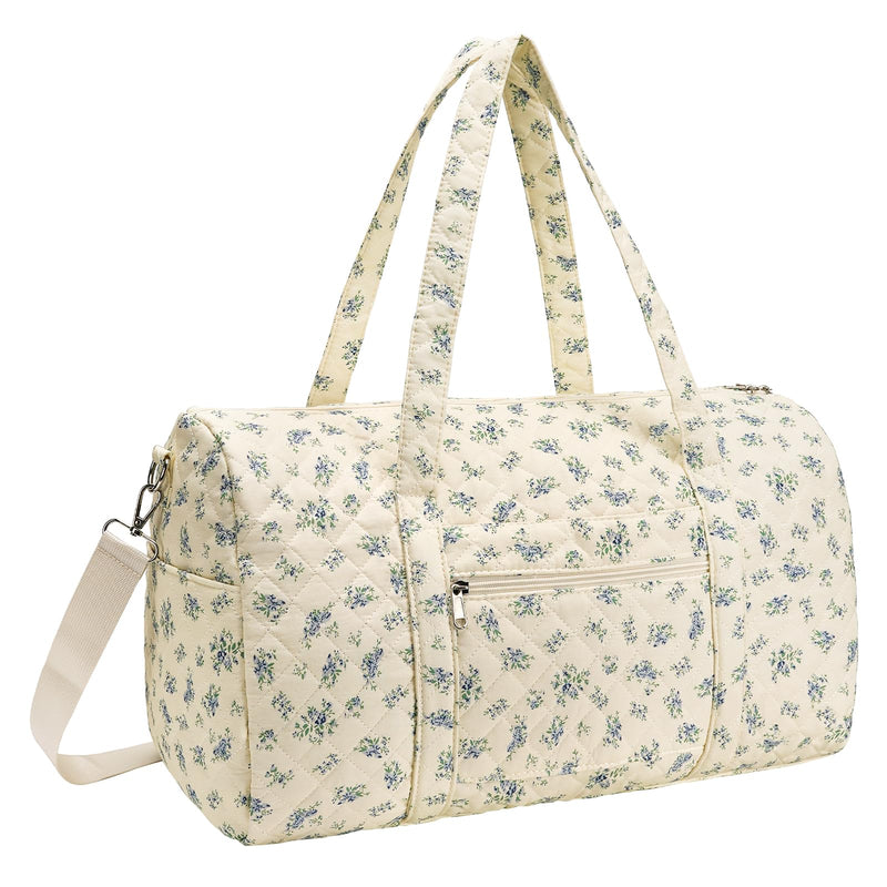 Duffle Bag, Gym Bag for Women, Quilted Duffle Bags, Travel Large Capacity Floral Weekender Bags A-Blue Flowers