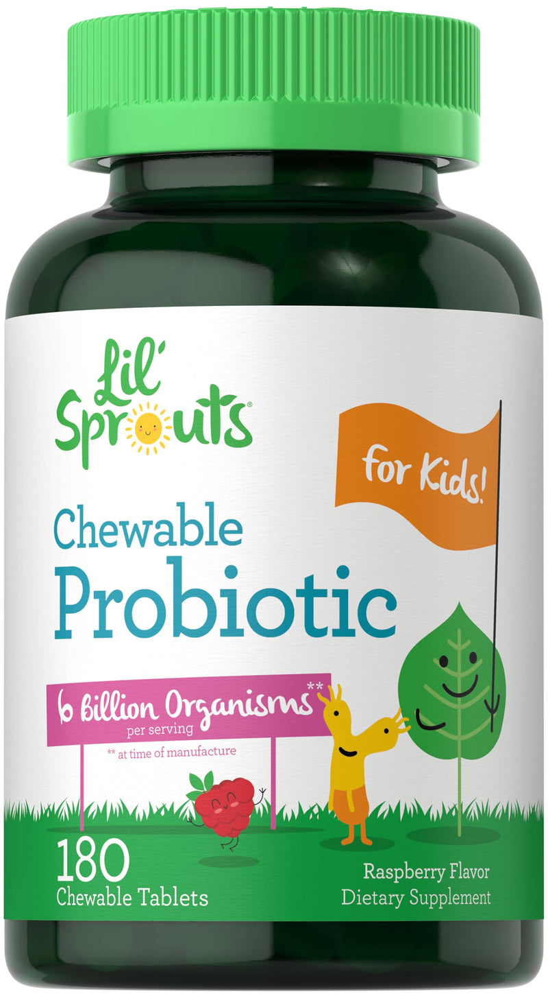 Carlyle Chewable Probiotics for Kids | 180 Tablets | 6 Billion CFUs | Raspberry Flavor | Non-GMO & Gluten Free Supplement | by Lil' Sprouts 180 Count ( Pack of 1)