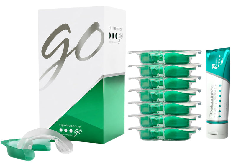 Opalescence GO 15 Mint Whitening Bundle (7 Treatments) & Toothpaste - 6288 | 15% Hydrogen Peroxide Prefilled Teeth Whitening Trays Includes Travel Whitening Sensitivity Toothpaste 1 Oz - Mint Flavor Sensitive / Mint 1 Count (Pack of 7)