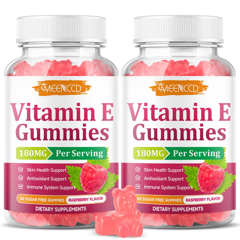 2 Pack Vitamin E Gummies, 180 mg (400 IU) dl-Alpha, Daily Skin Support | Sugar-Free, Vegan, Non-GMO, Raspberry Flavor, 120 Count 60 Count (Pack of 2)