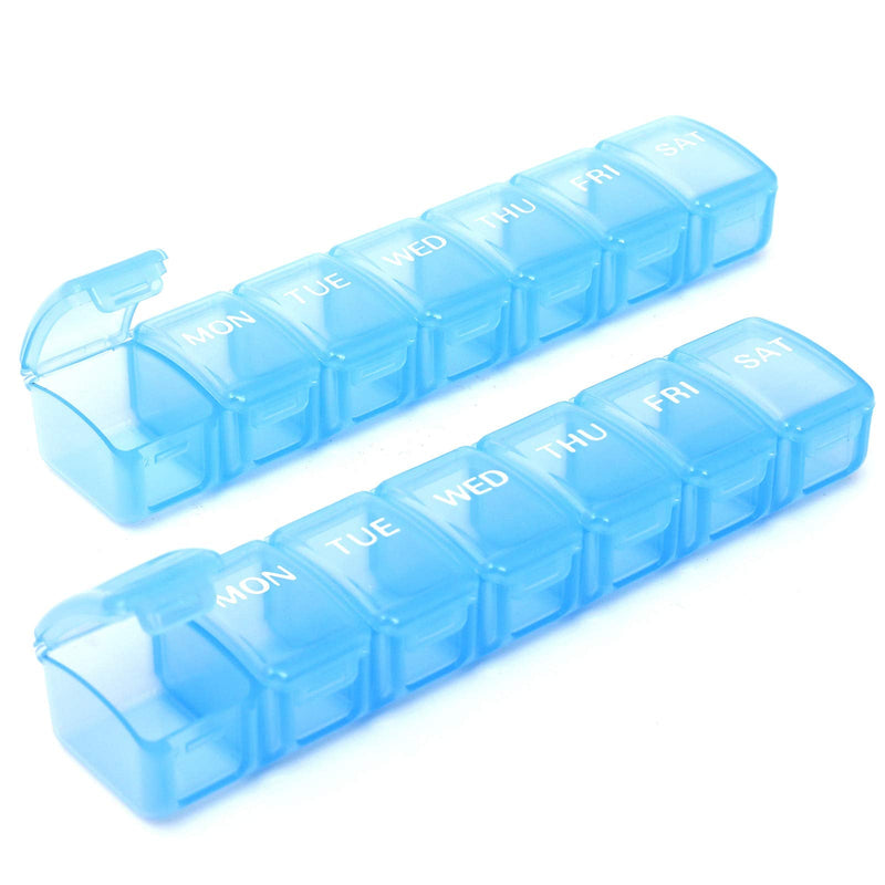2 PCS Small Weekly Pill Organizer 7 Days (Blue) | Pocket Daily Pill Case, Daily Planner, Pill Box for Pills/Vitamin/Fish Oil/Supplements Blue 2 Pcs