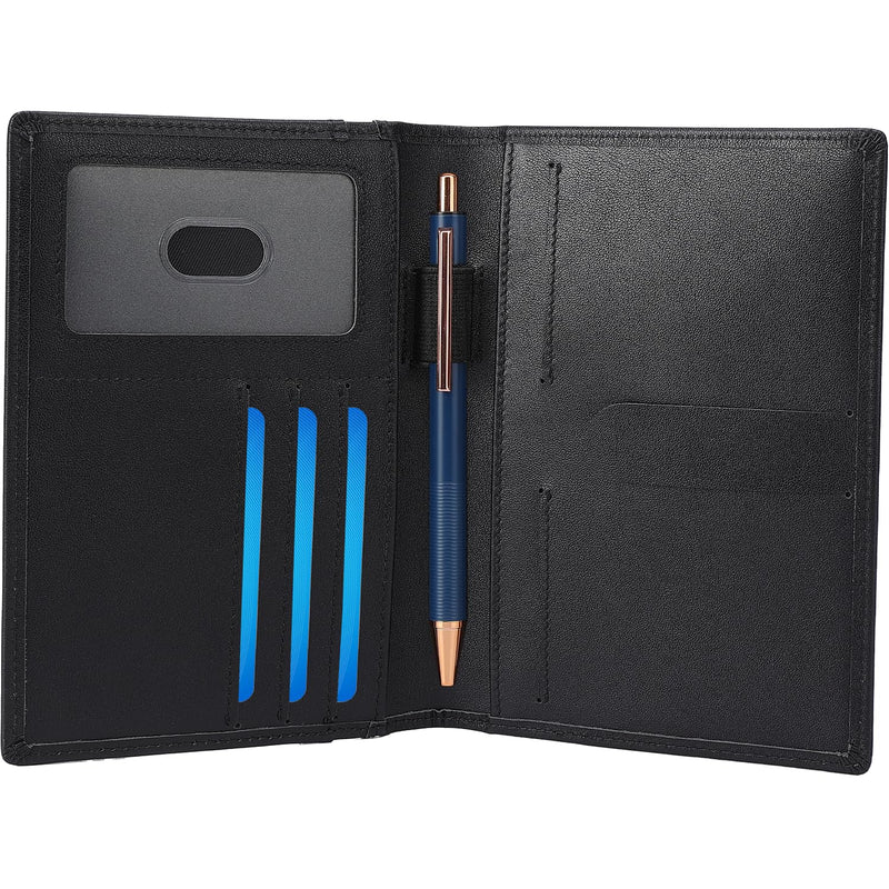 STAR VISTA Luciano Leather Pocket Journal Cover for 3.5" x 5.5" Field Notes or Moleskine Cahier, Travel Passport Wallet with RFID Blocking, 6 Card Slots, 2 Notebooks & Pen Included, Black