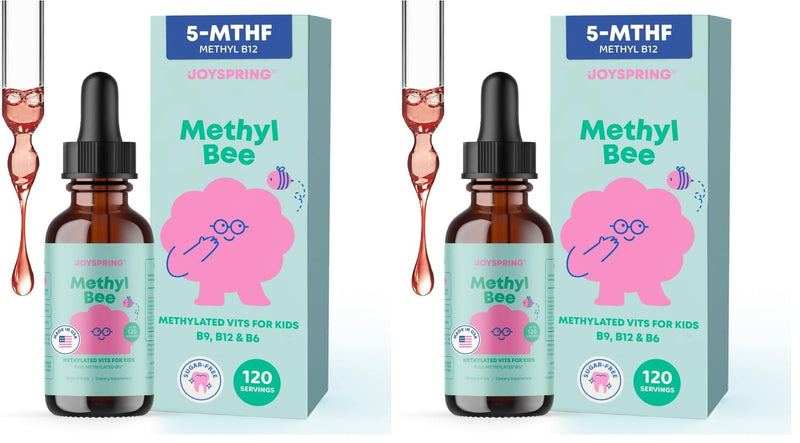 JoySpring Methylfolate for Kids | 5-MTHF Plus Methyl B12 with B6 (P5P) - MethylBee - MTHFR Supplement Kids B12 Vitamin | Folinic Acid Alternative | Berry Lemonade Drops | 30 Servings (Pack of 2) 1 Fl Oz (Pack of 2)