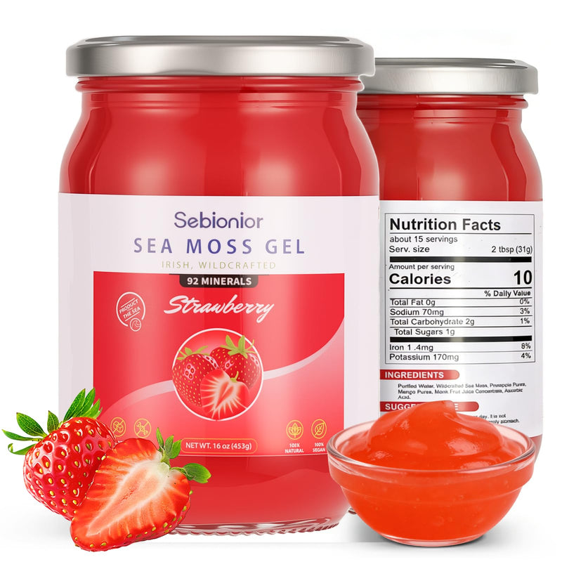 Sea Moss Gel Essential Vitamins, Trace Minerals, Vegan superfoods, jams, Jellies, and Sweet sauces Gifts (Strawberry) Strawberry