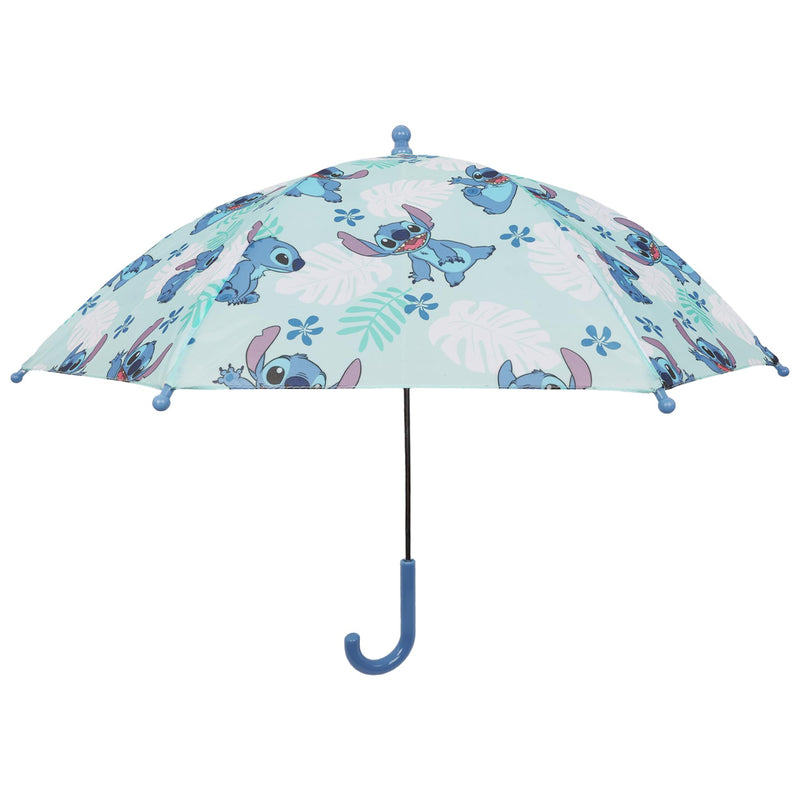 Disney Stitch Kids Umbrella, Blue | Tropical Leaf Rain with Durable Frame and Curved Handle