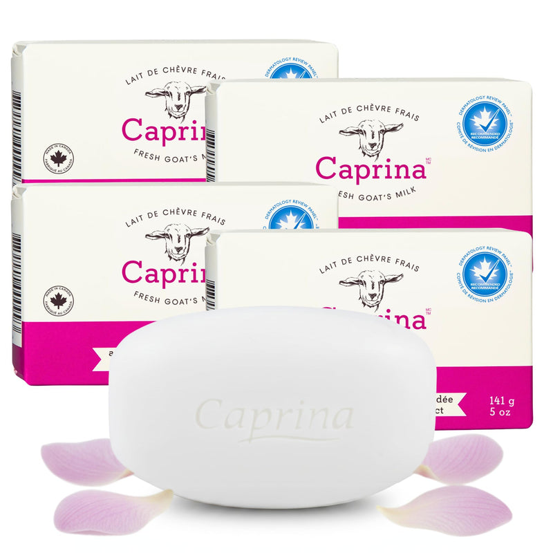 Caprina Goat Milk Bar Soap, ORCHID, 5 oz (141 g), Natural Hand & Body Soap Bars, Moisturizing Bath Soap for Sensitive Skin with Vitamins B2 & B3, Orchid, 5 oz, 4-PACK 5 Ounce (Pack of 4)
