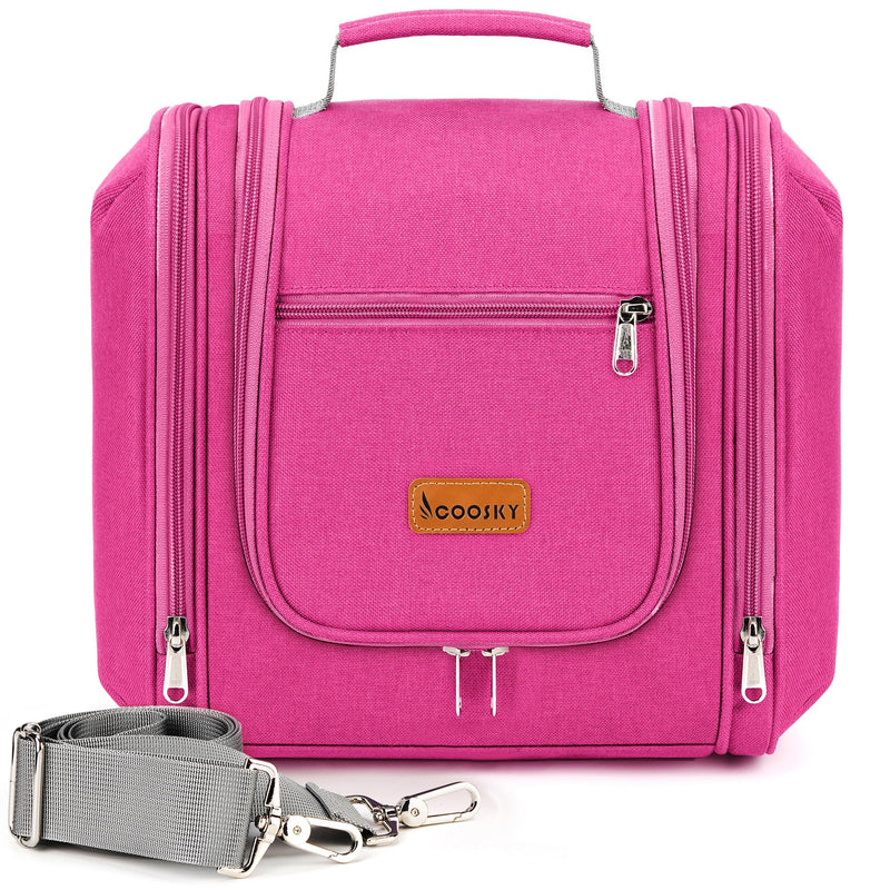 Hanging Travel Toiletry Bag for Women and Men, 6 Organizer Compartments, Large Toiletries essentials, Bathroom Cosmetic Accessories, Water-resistant Makeup Bag, Holds Full-Size Shampoo, Rose Red F - Rose Red