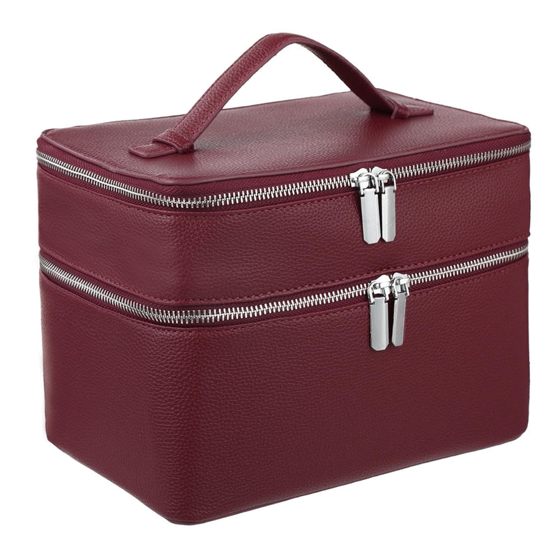 Makeup Vanity Bag for Women - Large Capacity Cosmetic Organizer with Removable Liner, Waterproof PU Leather Skincare Bag, Portable Chic Cosmetic Make Up Case for Skincare, Accessories,StyleC, Burgundy StyleC