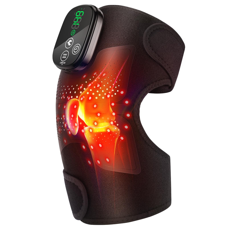 Knee Massager, Cordless Heated Knee Brace Wrap, Rechargeable Knee Massager for Knee Shoulder Elbow Pain Relief, Heating Knee Brace Support for Arthritis/Joint Stiff/Muscle Strain