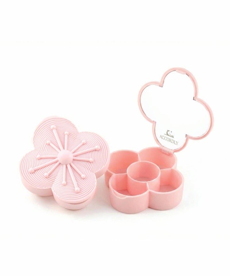 Bloom Charm Travel Pill Organizer, 5 Compartments with Mirror, Easy-Open Lock, Cute Compact Pill Box for Purse, BPA-Free Vitamin Case and Small Jewelry Storage, Blush Pink