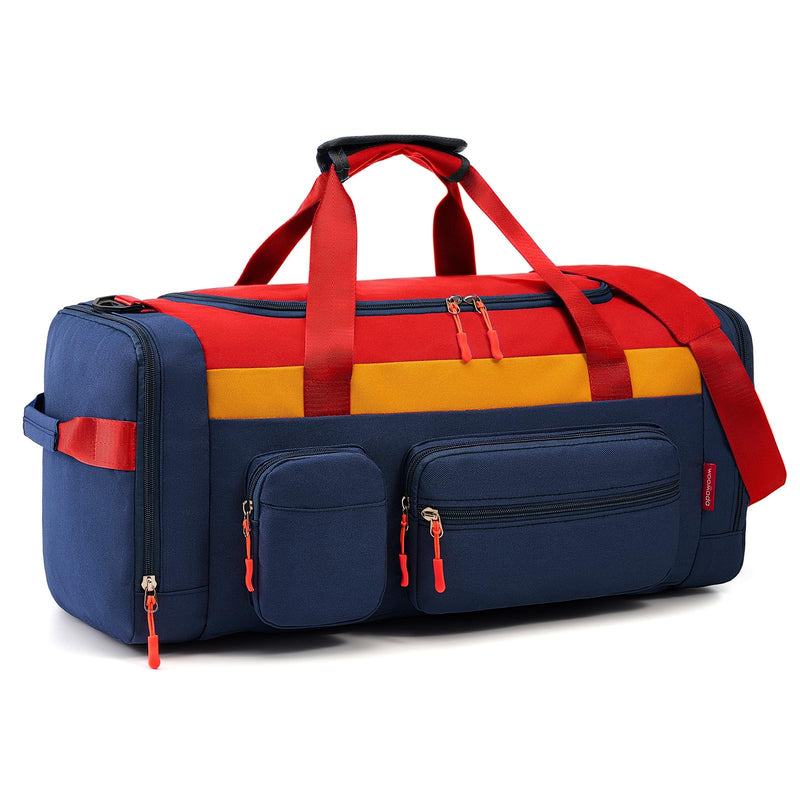 WOOMADA Kids Duffle Bag for Boys or Girls,Weekender Overnight Bag with Shoe Compartment & Wet Pocket Perfect For School, Sports, Overnight Trips(Red Blue) Red Blue