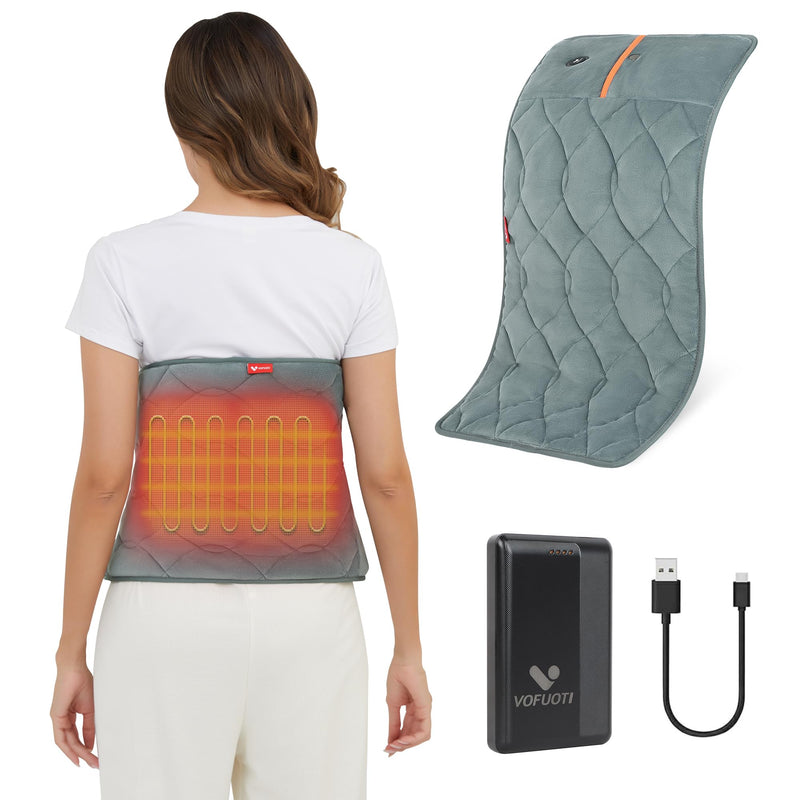 Vofuoti Portable Cordless Electric Heating Pad with 10000mAh Battery | Operated 3 Heat Settings, Rechargeable Wireless Heat Pad for Back,Abdomen,Neck,Outdoor, Gift for Women Men, FSA Eligible HSA Gray 12"x24"