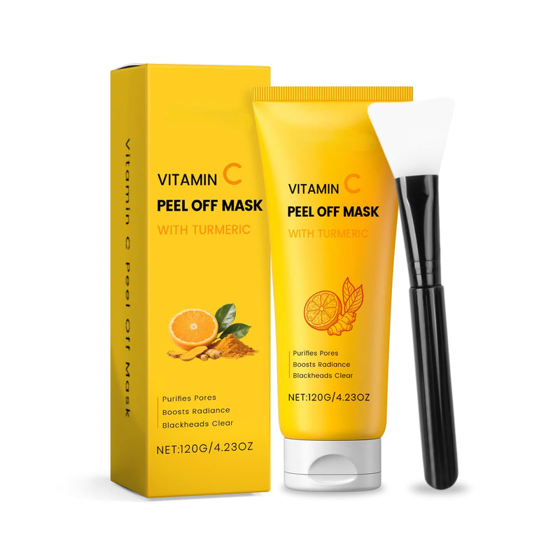 Turmeric Face Mask with Vitamin C, Peel Off Face Mask, Deep Clean & Gently Removes Blackheads, Brushes Included