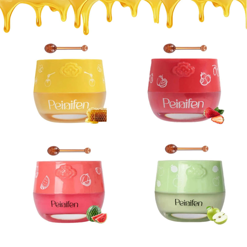 4PCS Bee Lip Balm Honey & Vitamin E Pot Moisturizing Sleep Lip Mask | Overnight Lip Mask with Sticks, Reduce Lip Lines, Prevention Dry and Cracked Scrubs, Bulk Gifts for Women Honey, Strawberry, Watermelon, Apple