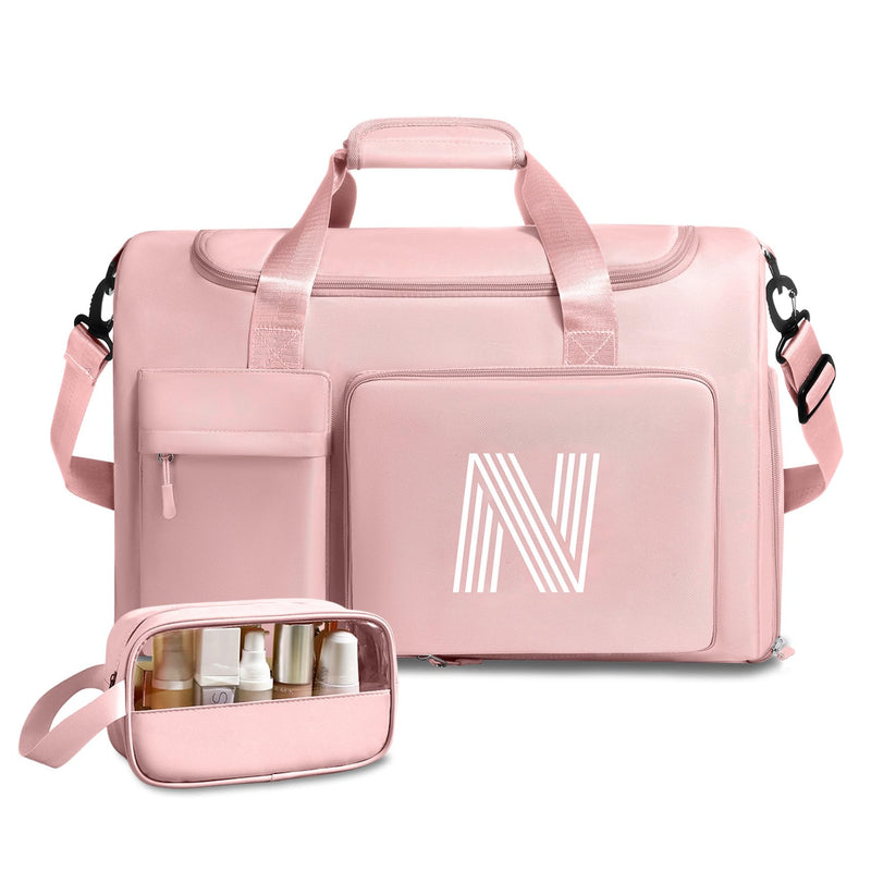 Gifts for Girls Women, Initial kids Duffle bag with Shoe Compartment, Personalized Duffle Bags for Girls Gym Bag, Birthday Gifts for Kids Women Daughter Sister Friend Wife, Pink N