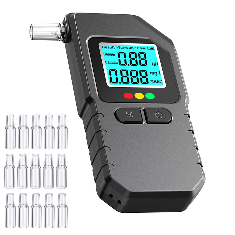 Breathalyzer, Breathalyzers for Alcohol with LCD Digital, Display Alcohol Breathalyzer Tester for Home Use, Portable Breath Alcohol Tester with 15 Mouthpieces (Black)