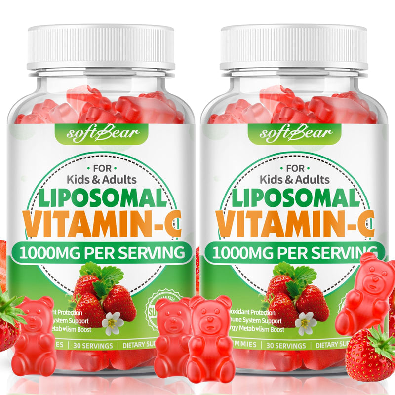 softbear Liposomal Vitamin C Gummies for Adults & Kids 1000mg, Chewable Vitamin C Supplement for Immune Support, Vegan/Organic/Sugar Free VIT C Gummies, Strawberry Flavor 120 Count 60 Count (Pack of 2)