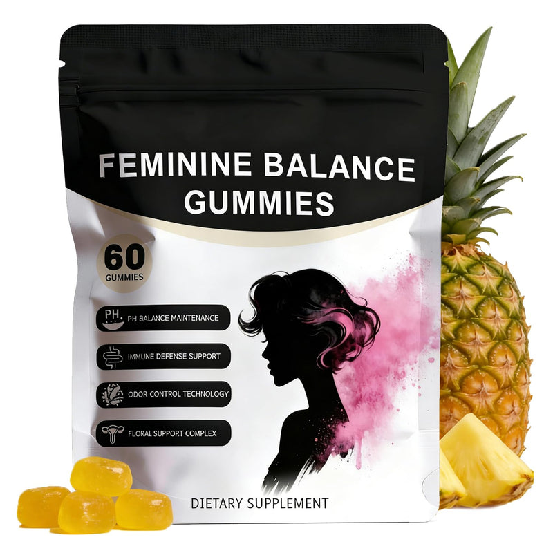 Feminine Balance Gummies for Women - Vegan Pineapple Gummy Vitamins, Supports Vaginal pH & Healthy Flora, 60 Gummies (30-Day Supply) (1) 1