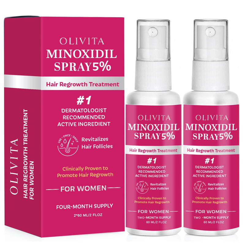 5% Minoxidil Spray for Women Hair Growth: Extra Strength Hair Regrowth Treatment – Revitalize Hair Follicles & Regrow Thicker, Fuller Hair – Hair Loss Solution - 2 Packs 2 Fl Oz (Pack of 2)