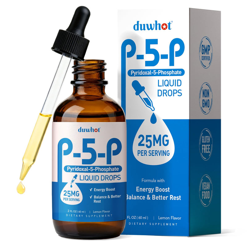 duwhot P5P Vitamin B6 25mg Liquid Drops, 2 Fl Oz | Pyridoxal-5-Phosphate Activated B6 Supplement for Women & Men, Energy Support, Balance, Nervous System Health