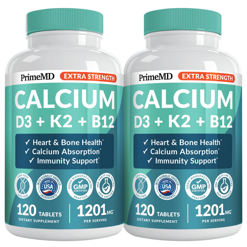 4-in-1 Calcium 1200 mg with Vitamin D3 K2 - Extra Strength Calcium Supplements for Women & Men with D3 K2 Vitamin 5000 IU - Everyday Vitality Supplement - Vegan-Friendly, Gluten-Free, Non-GMO (240ct) 120 Count (Pack of 2)