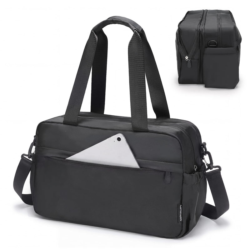 Expandable Travel Bag, Underseat Carry-On Weekender, Black | 15/20L Airline Personal Item Duffel for Women/Men with Shoe Compartment/Wet Pocket/Luggage Sleeve for Gym/Hospital/Maternity