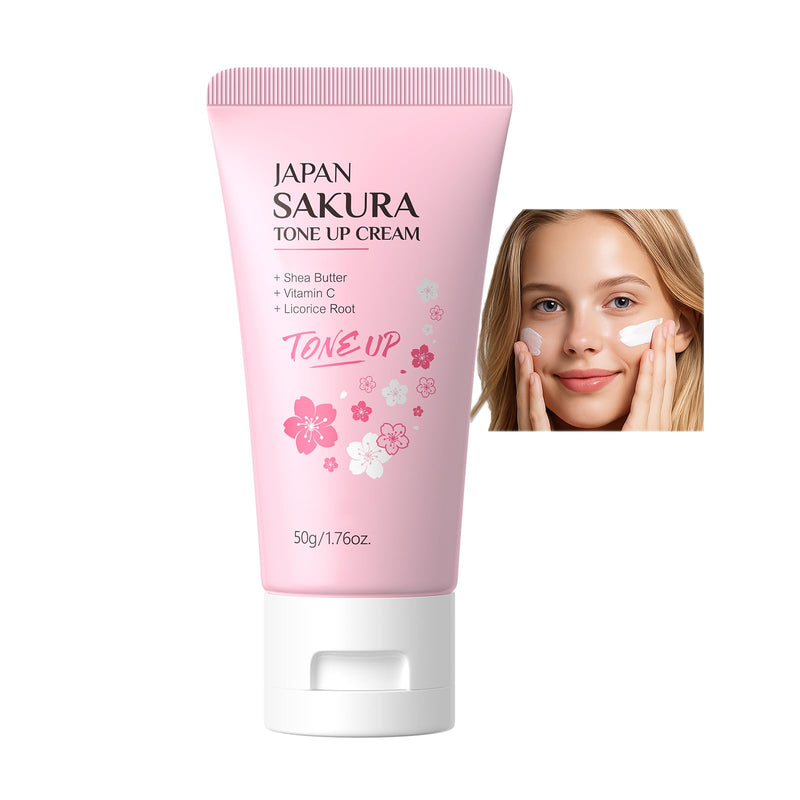 Facial Moisturizer Tone-up Cream, Japan Sakura Lazy Face Cream with Vitamin C, Face Moisturizer Hydrating & Smooth Dry Skin Lightweight Nourishing Facial Skin Instant Tone-Up Cream, 1.76 fl.oz