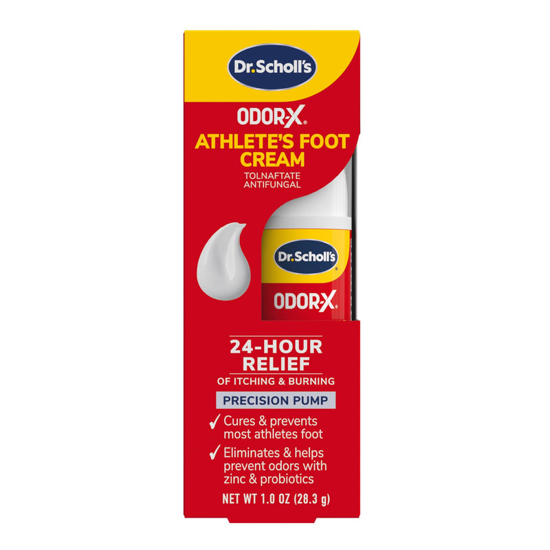 Dr. Scholl's Odor-X Athlete's Foot Antifungal Cream Treatment - 24 Hour Itching & Burning Relief, Treats Athlete’s Foot, Easy Use Precision Pump, Helps to Eliminate & Prevent Odors, Foot Health, 1 Oz