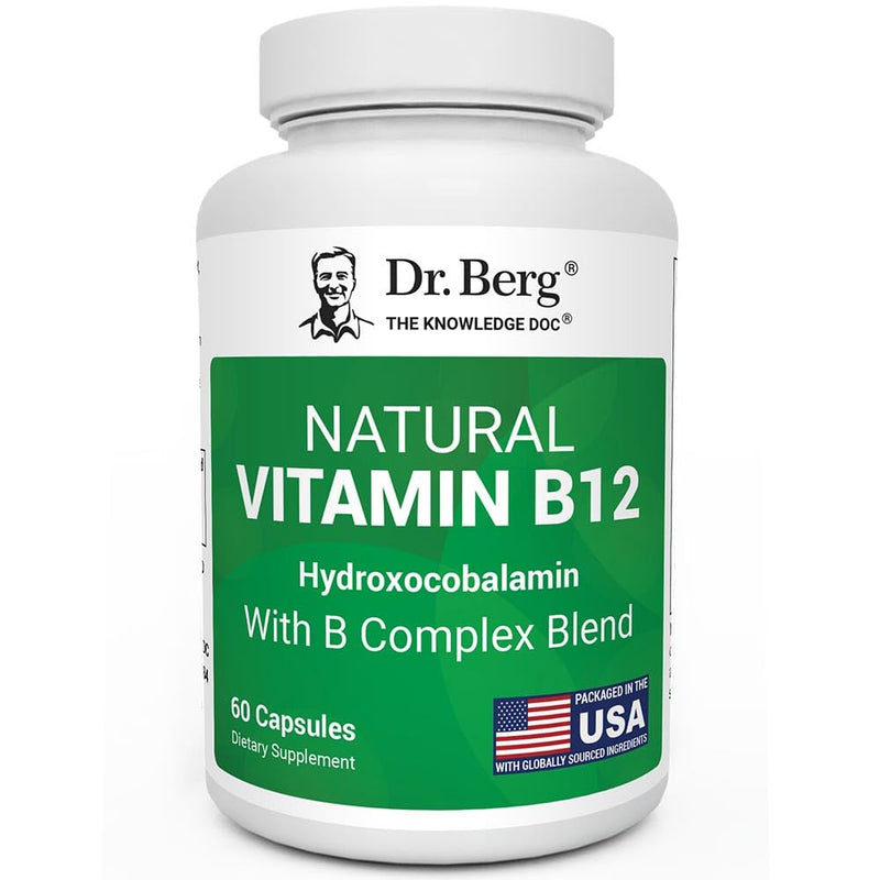 Dr. Berg Natural Vitamin B12 1000 mcg (Hydroxocobalamin) 60 Capsules – Energy, Brain & Nervous System Support* – w/B-Complex + Magnesium – 4X Lab Tested, GMO-Free, No Fillers