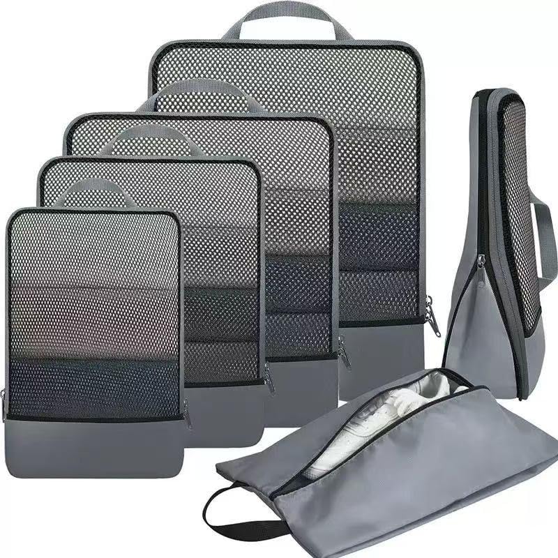 6 Set Lightweight Compression Packing Cubes with Packing List, Anti-Tearing Expandable Organizer Bags for Travel, (Dark Grey) Dark Grey