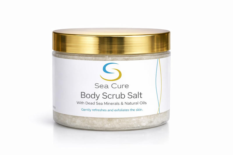 Sea Cure Dead Sea Salt Body Scrub – 400g (14.1 oz) – Natural Mineral Exfoliating Body Scrub for Face & Body with Lavender Extract, Sweet Almond Oil, Chamomile & Vitamin E – Made in Jordan