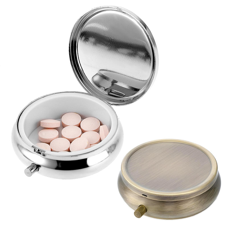 2Pcs Pill Box Small Pill Case for Purse or Pocket, Portable Cute Pill Container Metal Pill Box Decorative Medicine, Vitamin, Fish Oil and Supplements Holder Organizer Gold