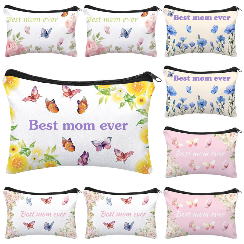 30 Pcs Best Mom Ever Makeup Bags Gifts for Women Bulk Church Gifts for Mama Cosmetic Bags Expecting Mom Essentials Pouch Thank You Mommy Cosmetic Travel Pouch (Flower Butterfly) 30 Flower Butterfly