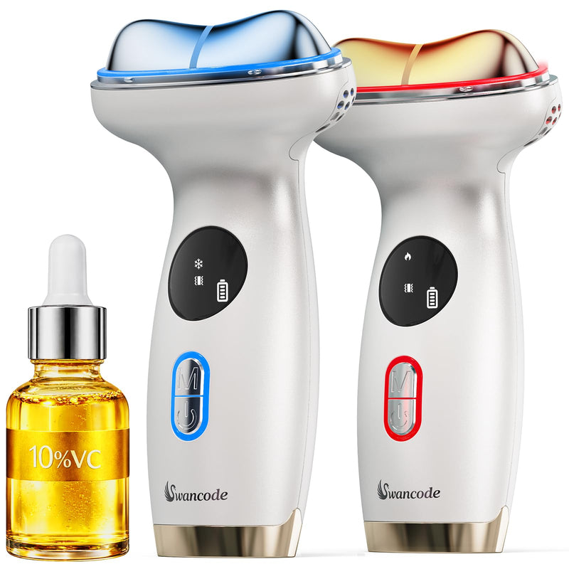 Cold & Heat Face Sculpting Tool with Red Light, Gua Sha & Serum | Hot Electric Gua Sha & Cold Depuffing, 7-in-1 facial tool, for depuffing, sculpting and contouring face, neck and eye area 1 Pack