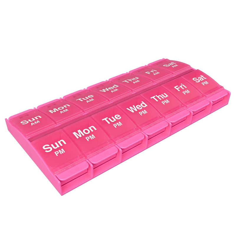 Ezy Dose Weekly (7-Day) AM/PM Pill Organizer, X-Large Medicine Case, Pink | Daily Vitamin Box & Supplement Planner, 2 Times a Day Push Button Compartments, Arthritis-Friendly, Travel-Friendly, BPA-Free