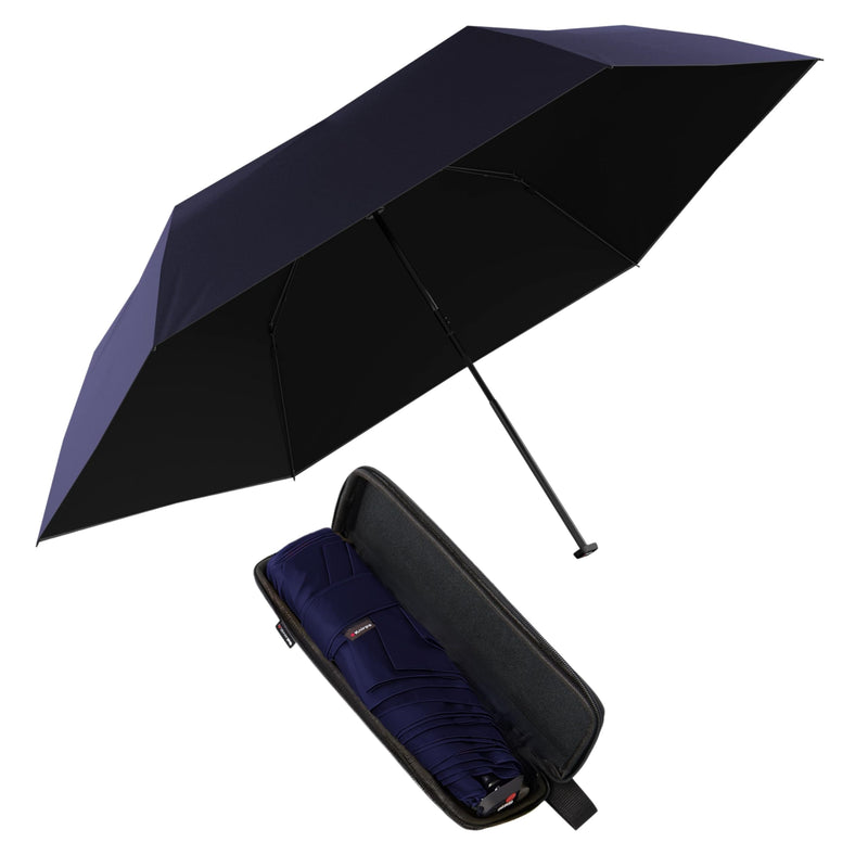 Knirps X4U My Clever Companion– 90cm Diameter Windproof Manual Open/Close Umbrella, Small and Compact Design for Travel and All Weather Protection, with Retractable Feature and Travel Case Navy w/ Black Coating