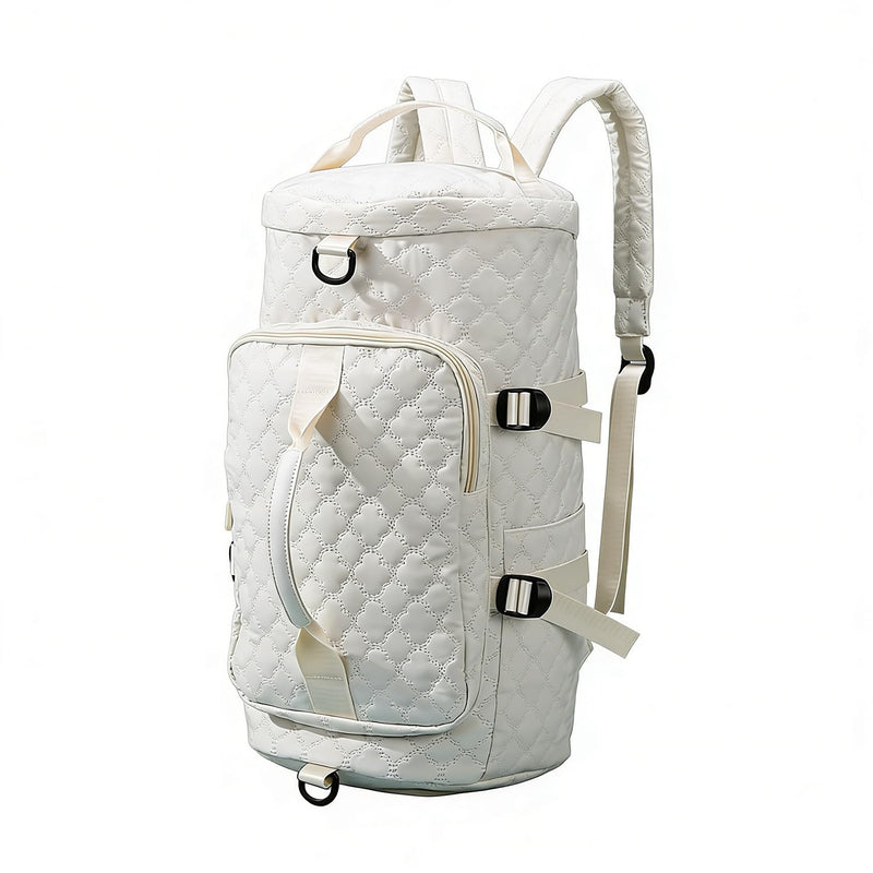 Jupkem Quilted Travel Duffel Bag Backpack Large-capacity independent shoe compartment Adjustable Carry Strap Gym Tote Bag (White) White
