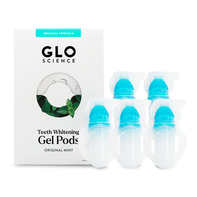 GLO Science Teeth Whitening Gel– Sensitivity Free Tooth Whitener with 6% Hydrogen Peroxide – Fast, Safe, & Effective – Includes 10 Mint Pods 5 Pack