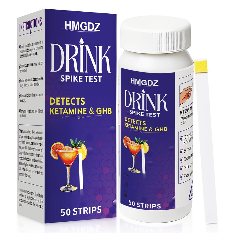 Drink Spike Test Strips - 50 Strips, GHB and Ketamine Detector, Ensures Drink Safety, 10-Second Results.Beverage, Wine, Cocktail, Beer, Juice, Water etc Black