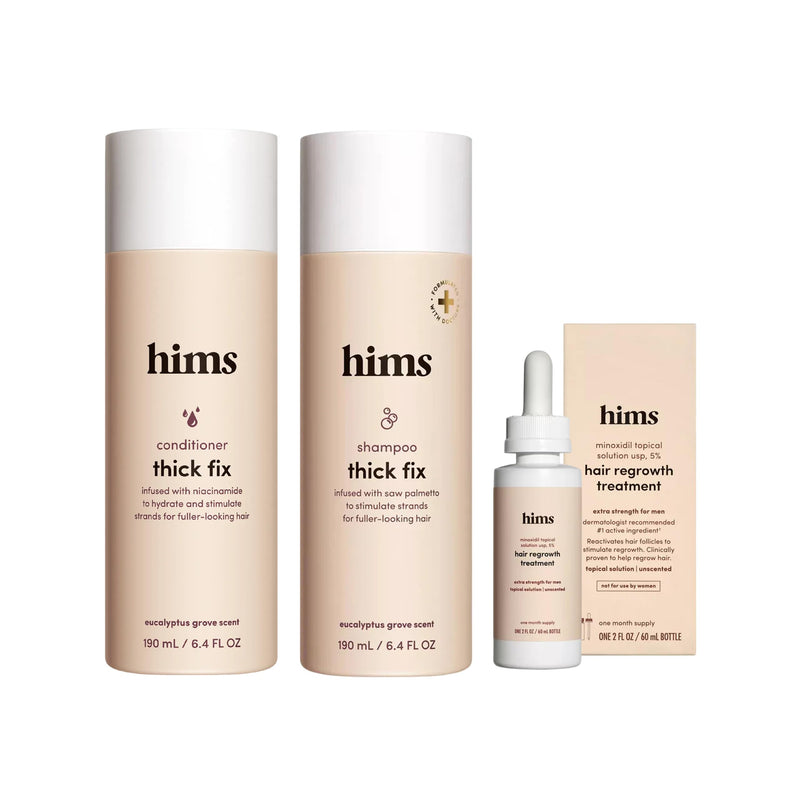 hims Thick Fix Shampoo & Conditioner Set for Healthy Hair Growth & Thickening - Eucalyptus Scent, 6.4 fl oz & hims Minoxidil 5% Topical Solution, Hair Loss & Regrowth Treatment for Men, 2 fl oz