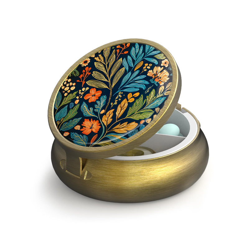 Small Pill Case Pill Box with Mirror Retro 3 Compartment Pill Holder for Purse or Pocket Bronze Portable Medicine Vitamin Container Fish Oil and Supplement Storage BPA-Free(Art Nouveau) Art Nouveau