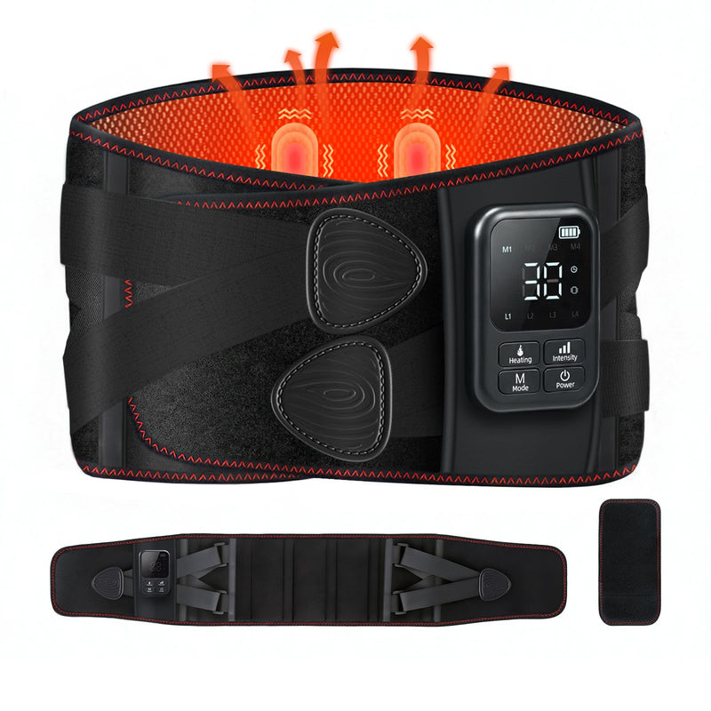 Cordless Heating Massage Belt for Lower Back Soothe Discomfort - 5000mAh Adjustable Heat Therapy Wrap with 4 Vibration Modes - Portable Heating Pad for Muscle Relaxation, Ideal Gift for Men & Women Black