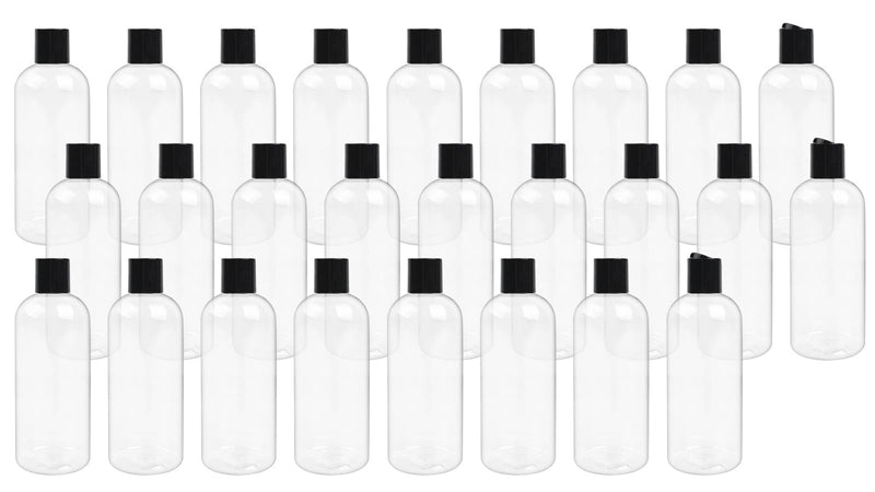 16 oz BPA Free Plastic Suqeeze Bottles with Black Disc Caps Refillable Travel Containers for Toiletries Shampoo conditioner Lotions Liquid Soap Shower Gel (26Pack, Clear)